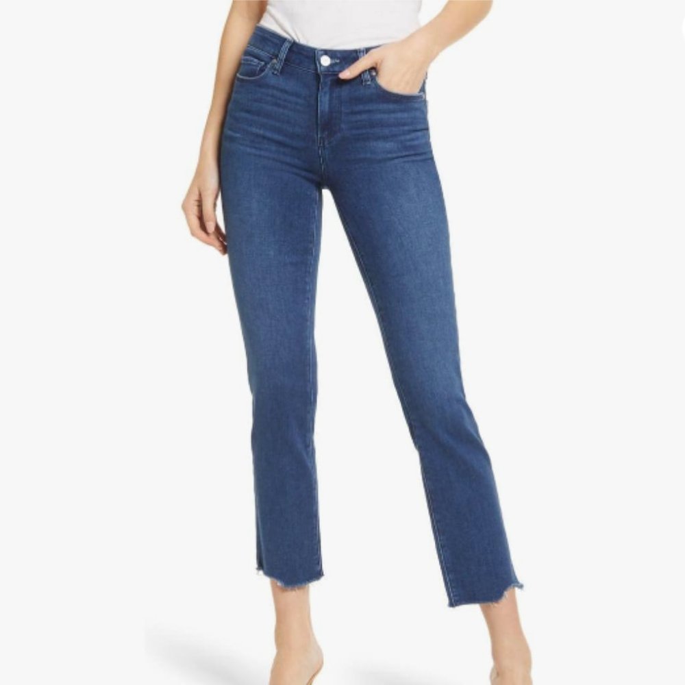 Paige Amber - NWT - Raw Hem Straight Leg Jeans In Aegean Distressed - Size 30